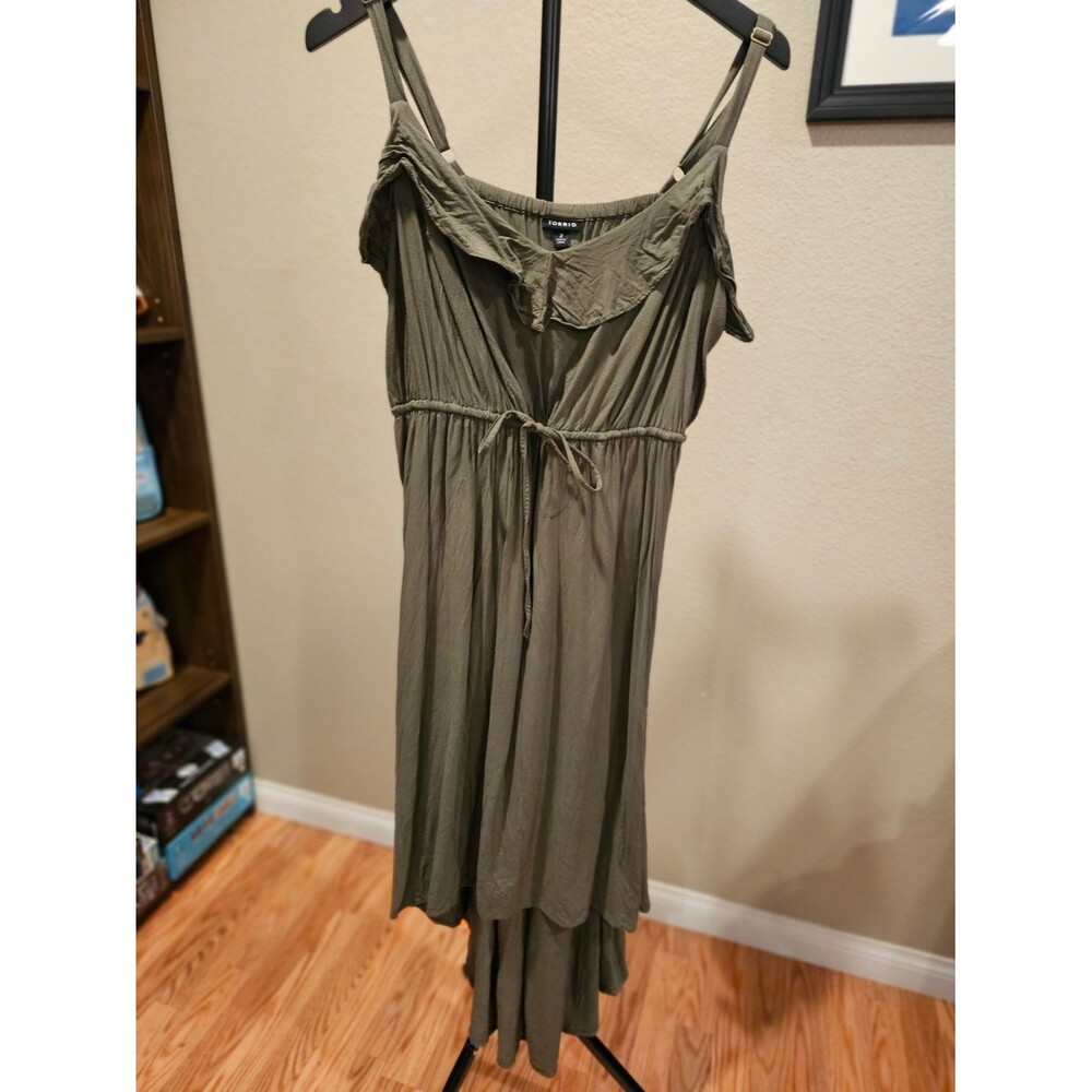 Torrid Olive Green Off-Shoulder Tie-Waist Camisole Dress